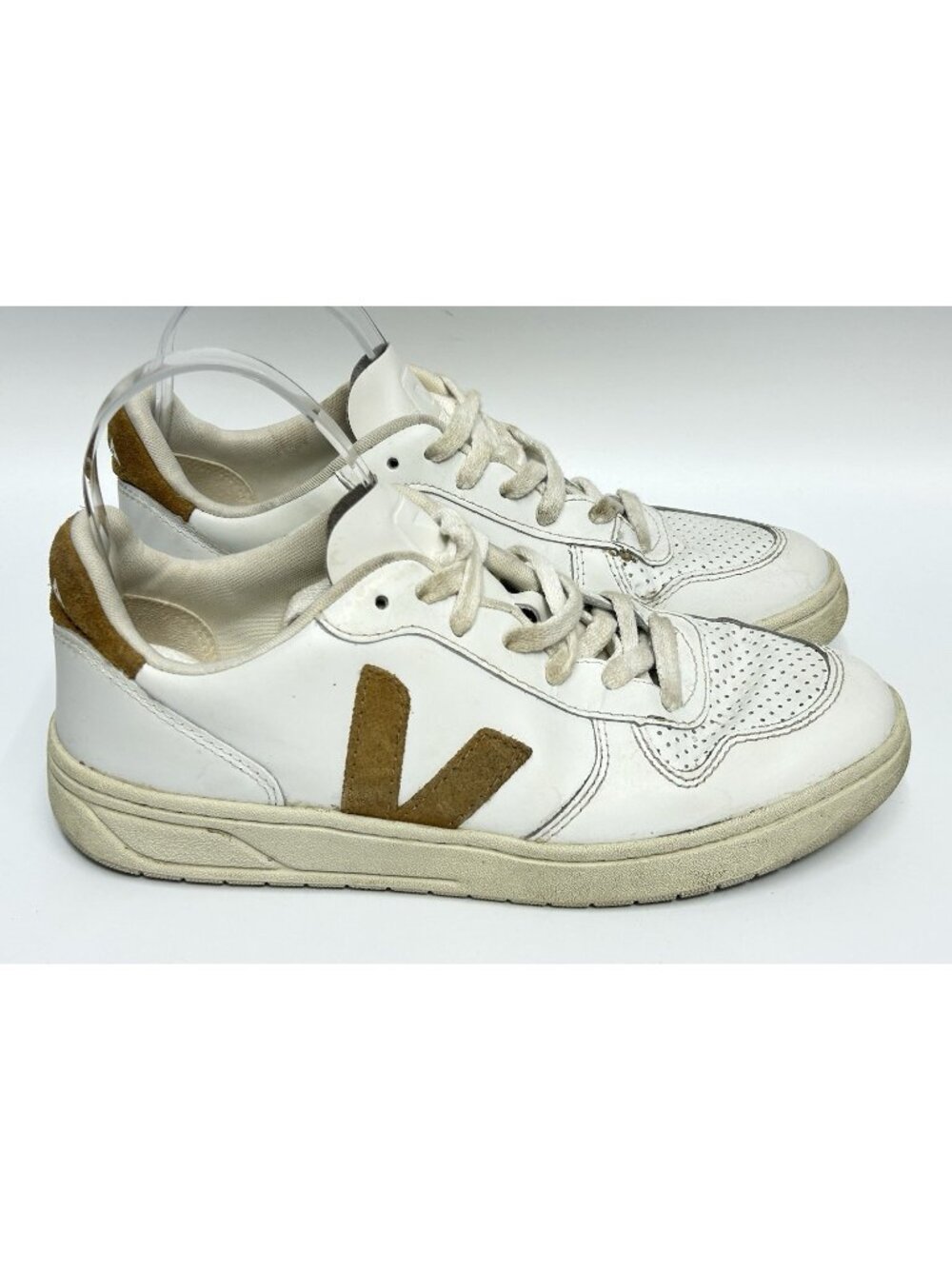 VEJA V-10 Women's Sneakers 8 Low Top Lace-Up White Brown Logo Activewear